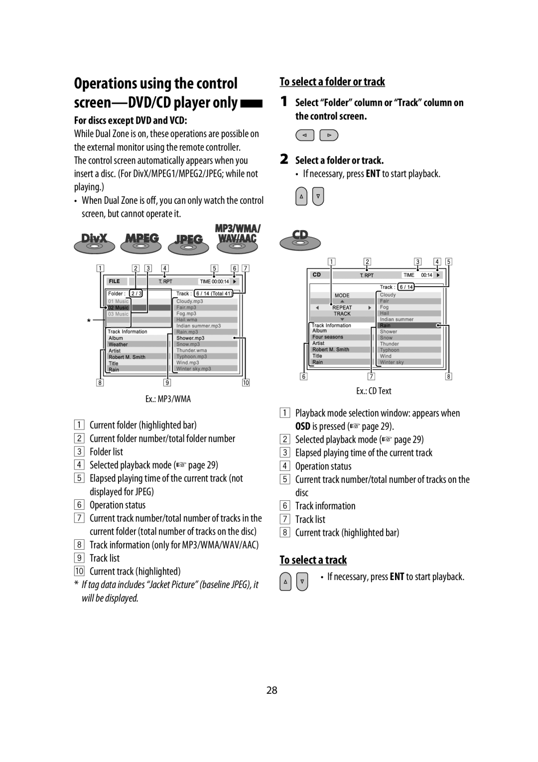 JVC KW-AVX900 manual To select a folder or track, To select a track, Select a folder or track 