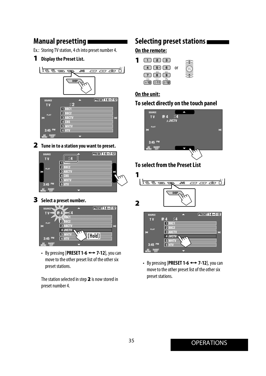 JVC KW-AVX900 manual 35OPERATIONS, Display the Preset List 