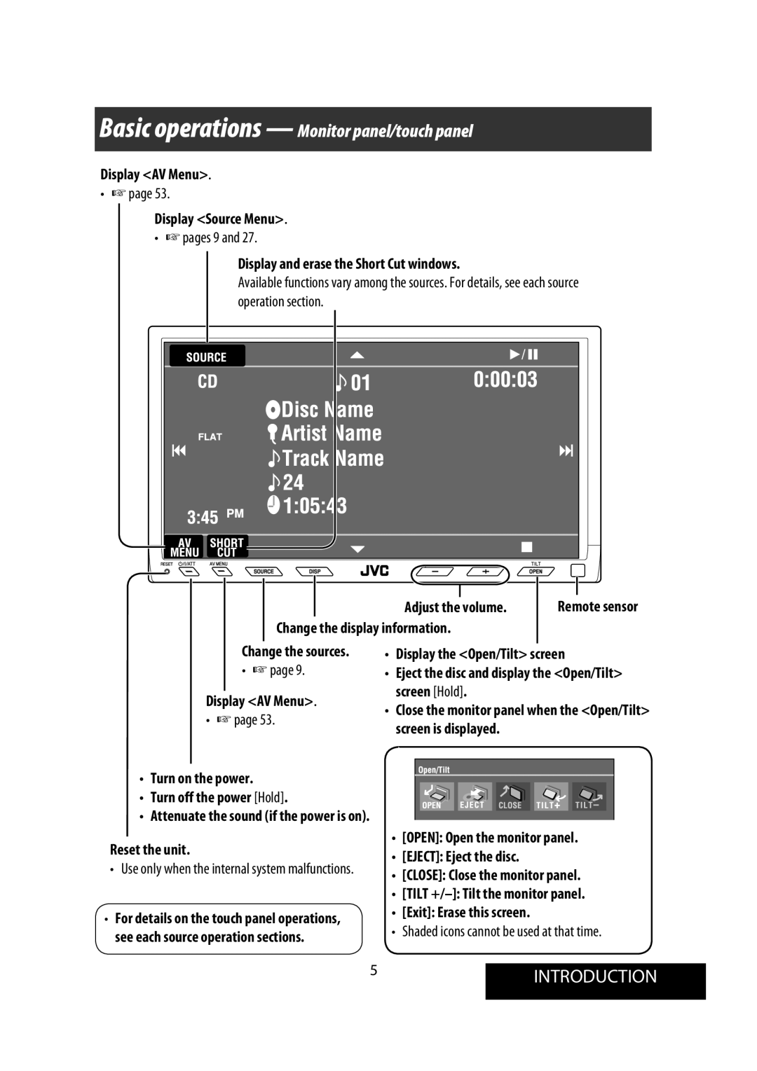 JVC KW-AVX900 manual 5INTRODUCTION 