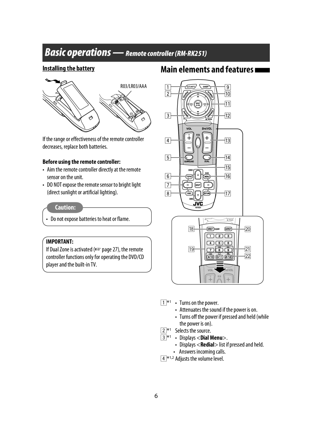 JVC KW-AVX900 manual Installing the battery, Before using the remote controller 