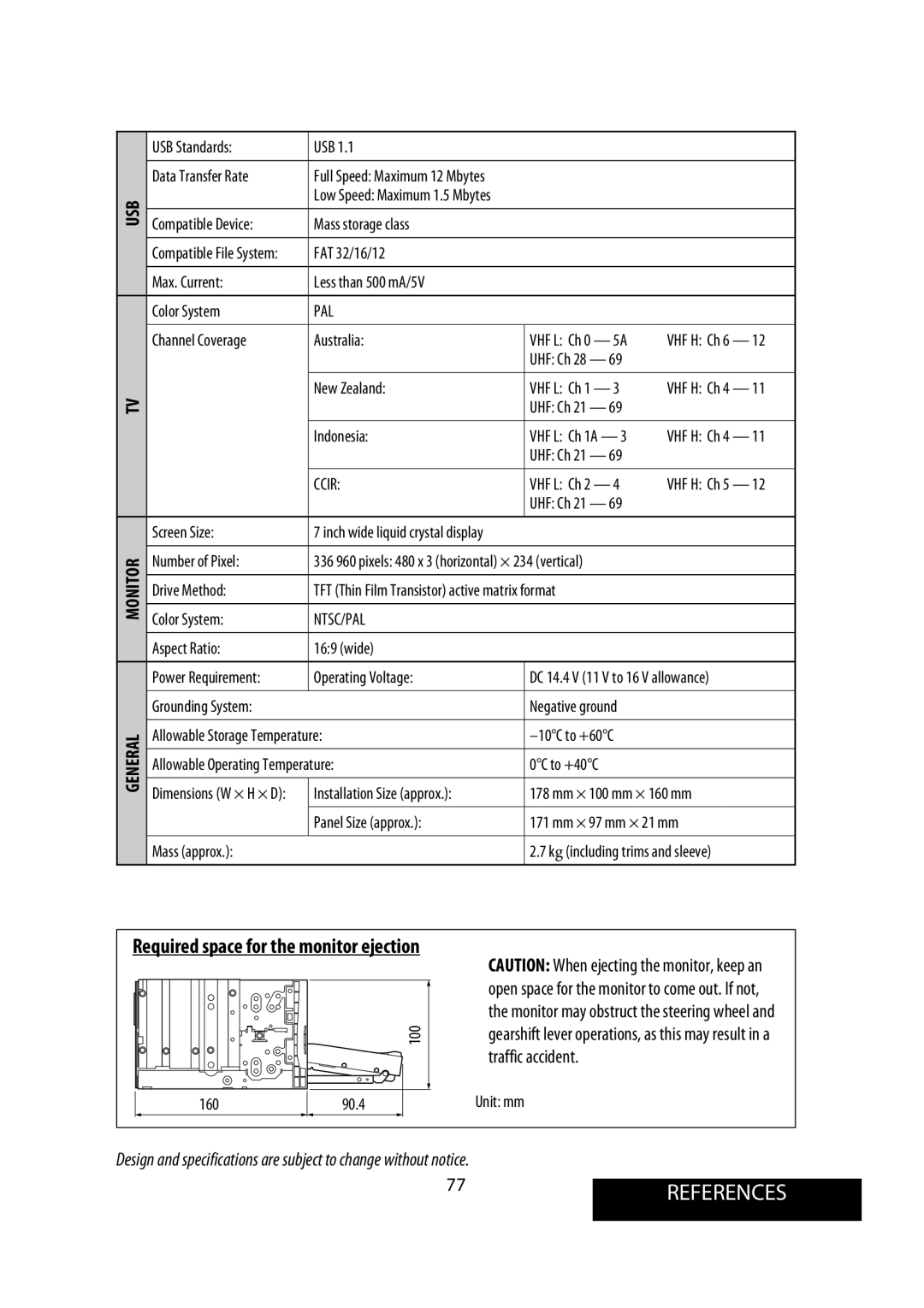 JVC KW-AVX900 manual 77REFERENCES, USB Monitor General 