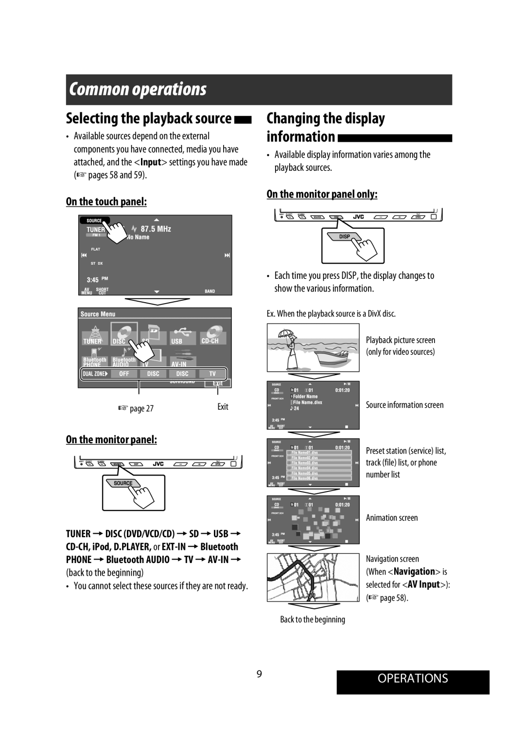 JVC KW-AVX900 manual Common operations, 9OPERATIONS 