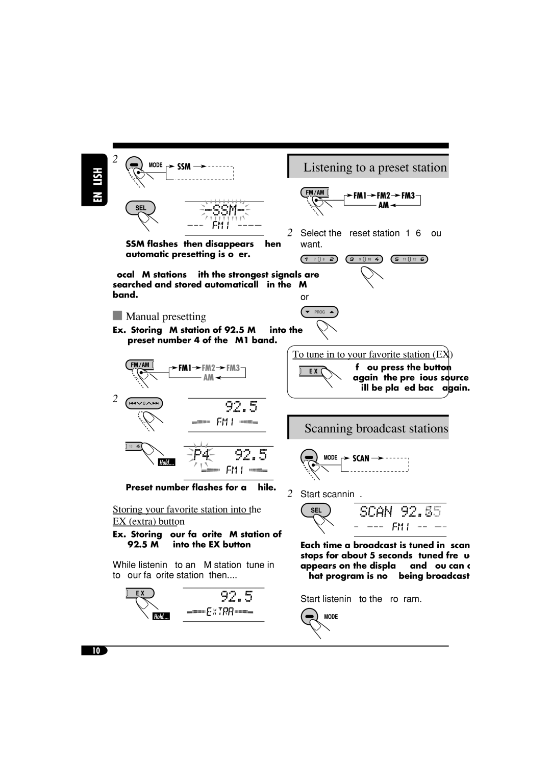 JVC KW-XC405, W-XC406 manual Manual presetting, Storing your favorite station into the EX extra button 