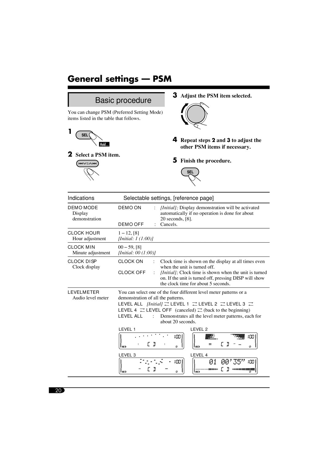 JVC KW-XC405, W-XC406 manual General settings PSM 