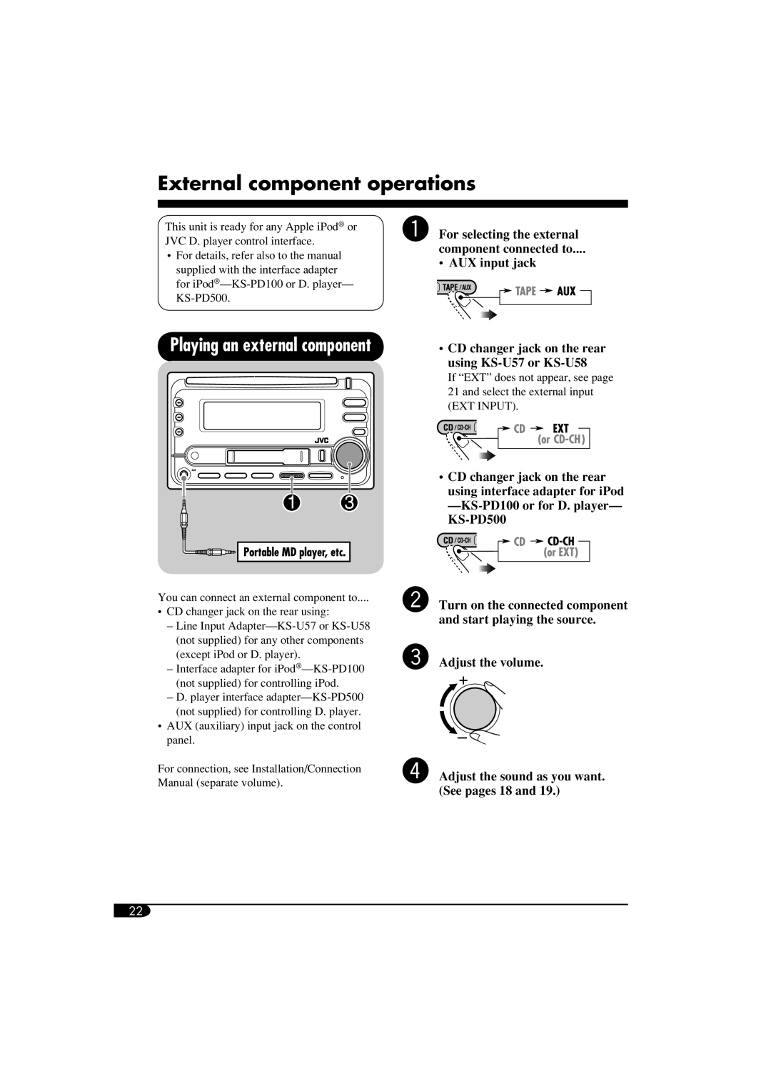 JVC KW-XC405, W-XC406 manual External component operations 