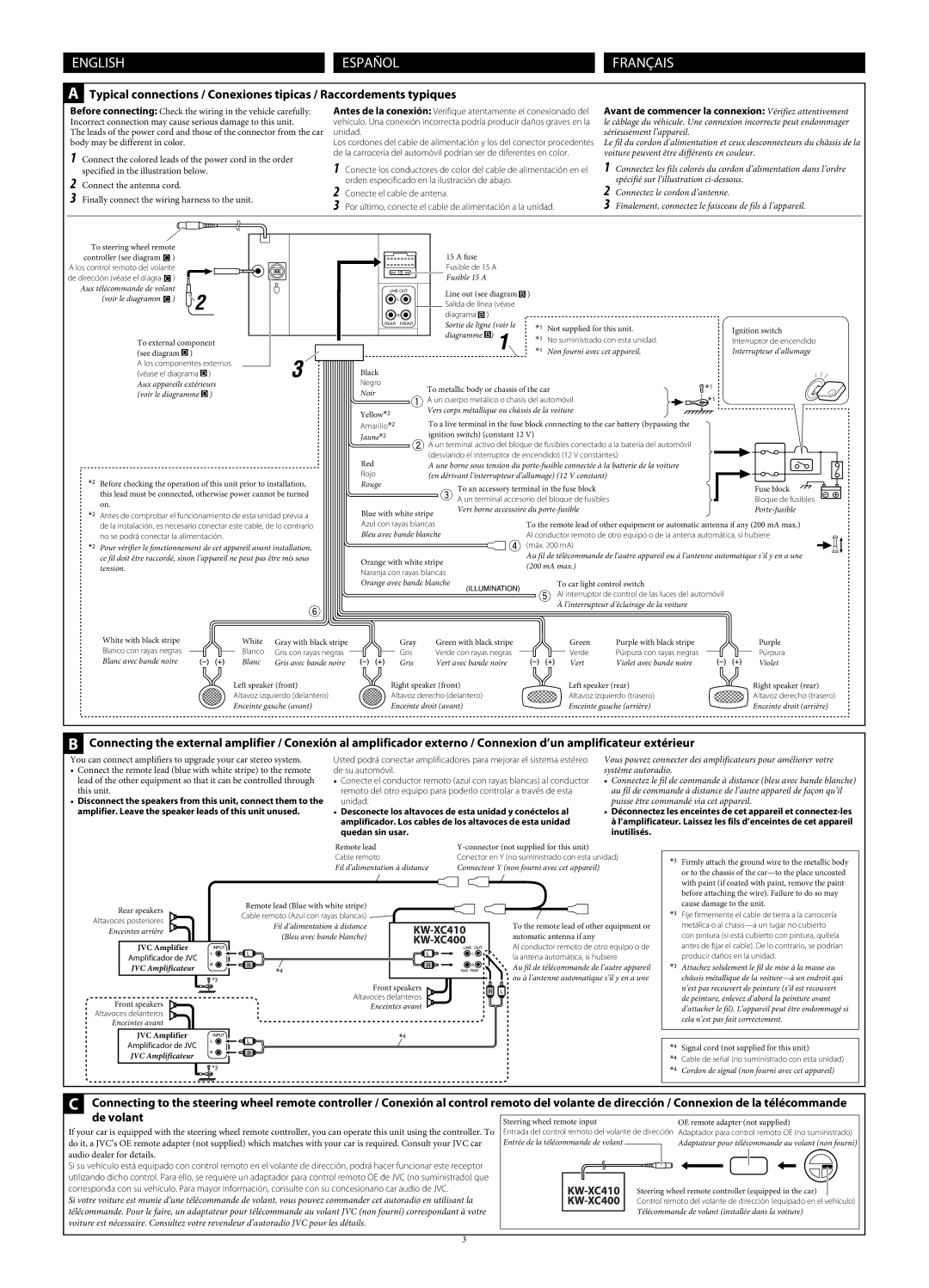 JVC KW-XC400, KW-XC410 manual English Español Français 