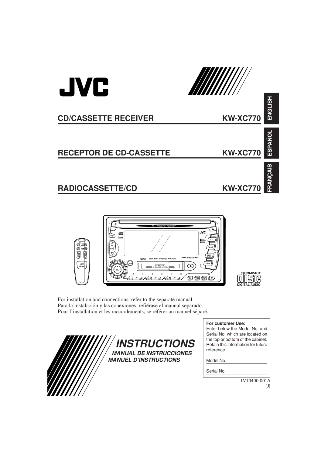 JVC KW-XC770 manual Instructions 