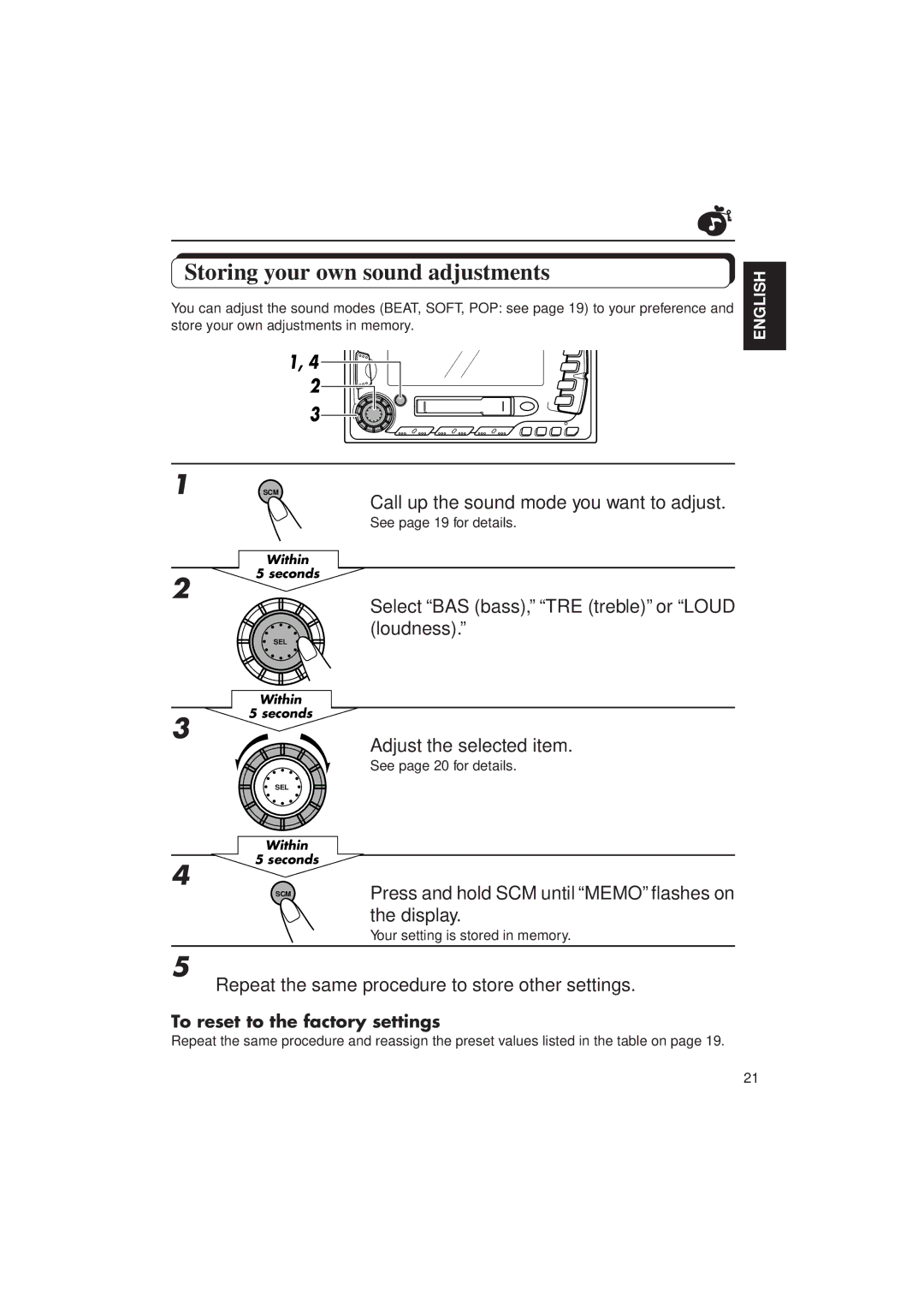 JVC KW-XC770 manual Storing your own sound adjustments 