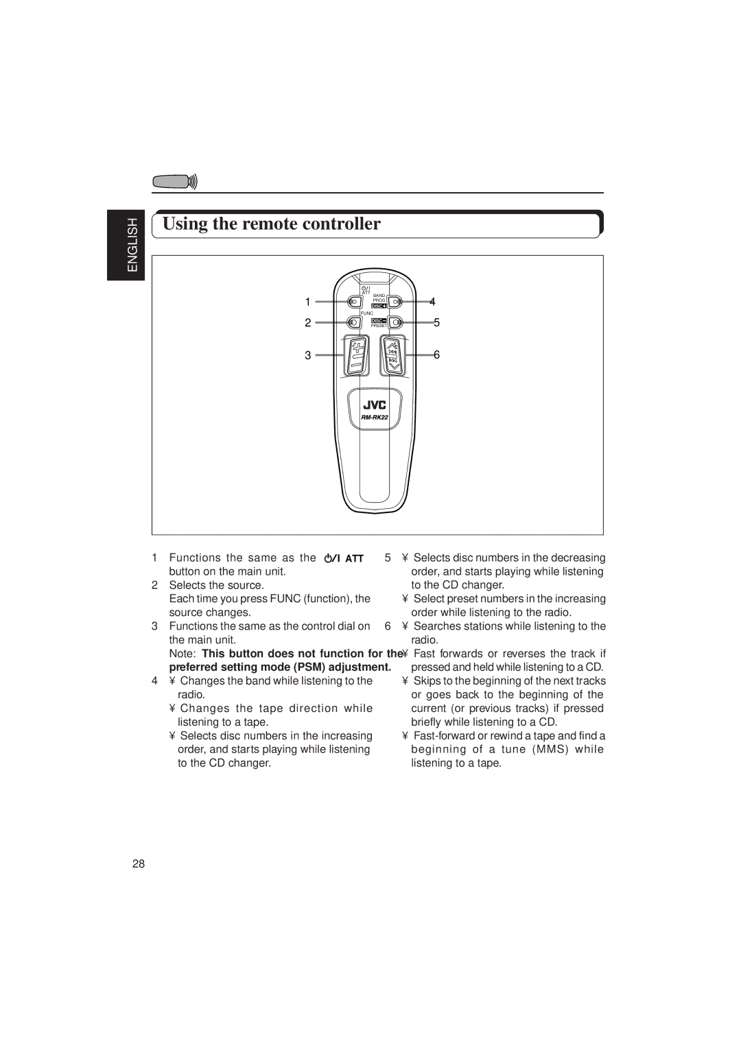 JVC KW-XC770 manual Using the remote controller, Searches stations while listening to the radio 