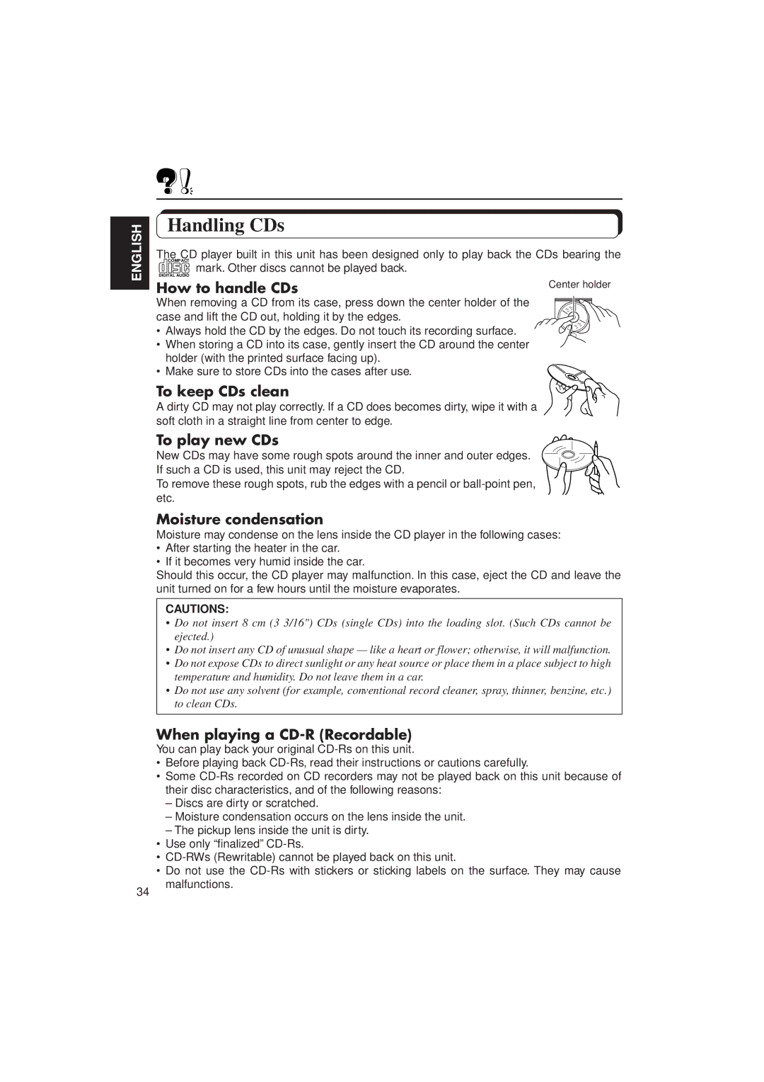 JVC KW-XC770 manual Handling CDs 