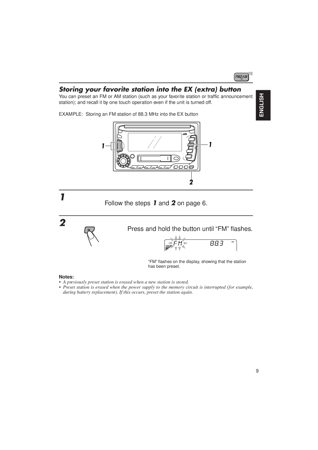 JVC KW-XC770 manual Storing your favorite station into the EX extra button 