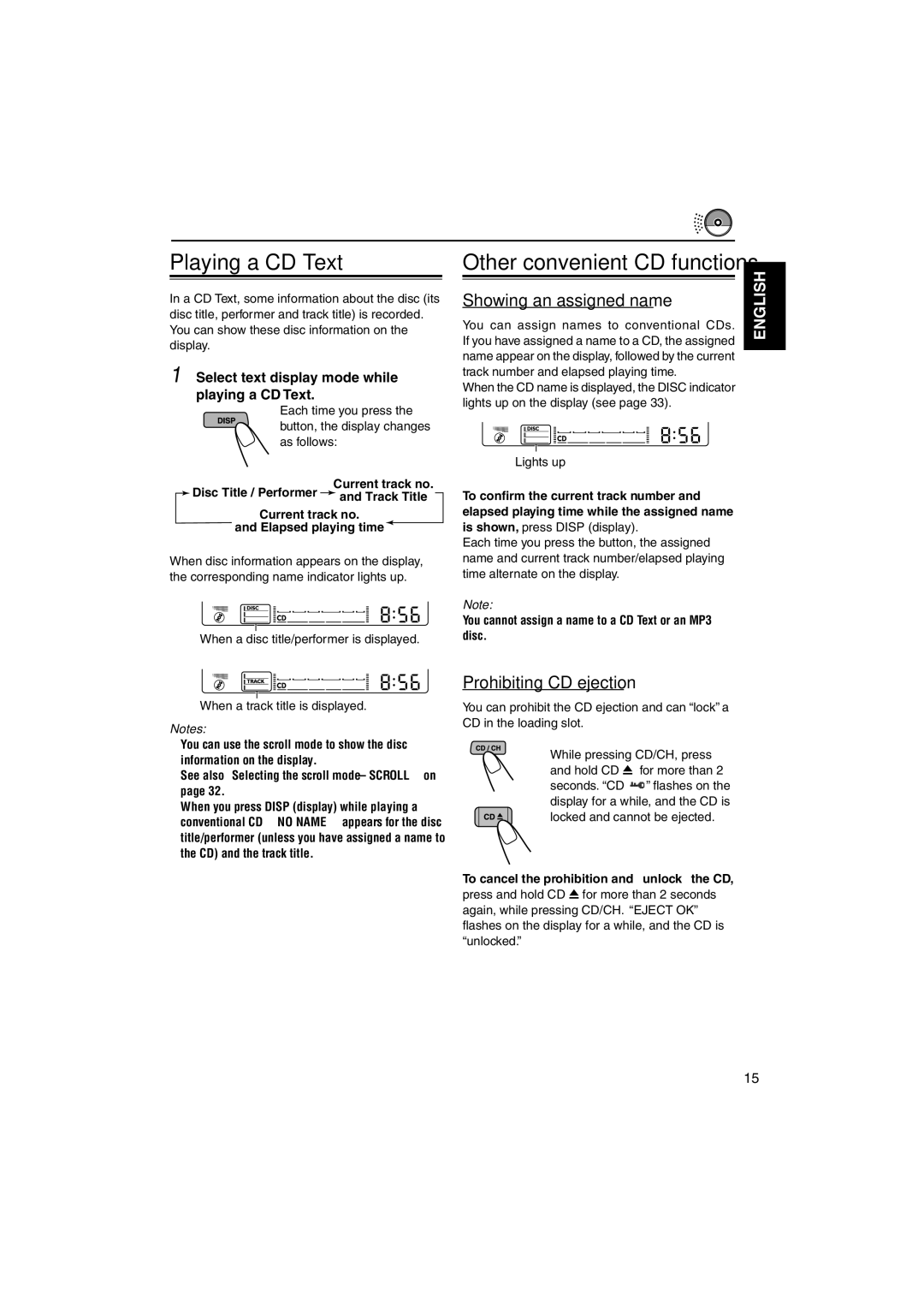 JVC KW-XC828 manual Playing a CD Text, Other convenient CD functions, Prohibiting CD ejection 