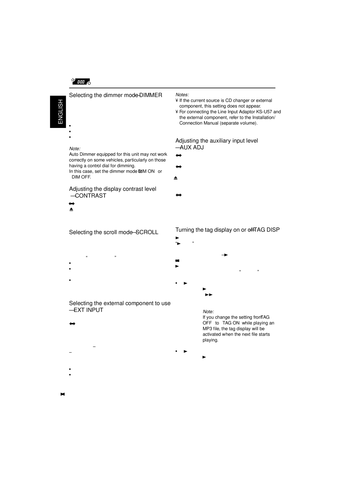 JVC KW-XC828 Selecting the dimmer mode Dimmer, Adjusting the display contrast level, Selecting the scroll mode Scroll 