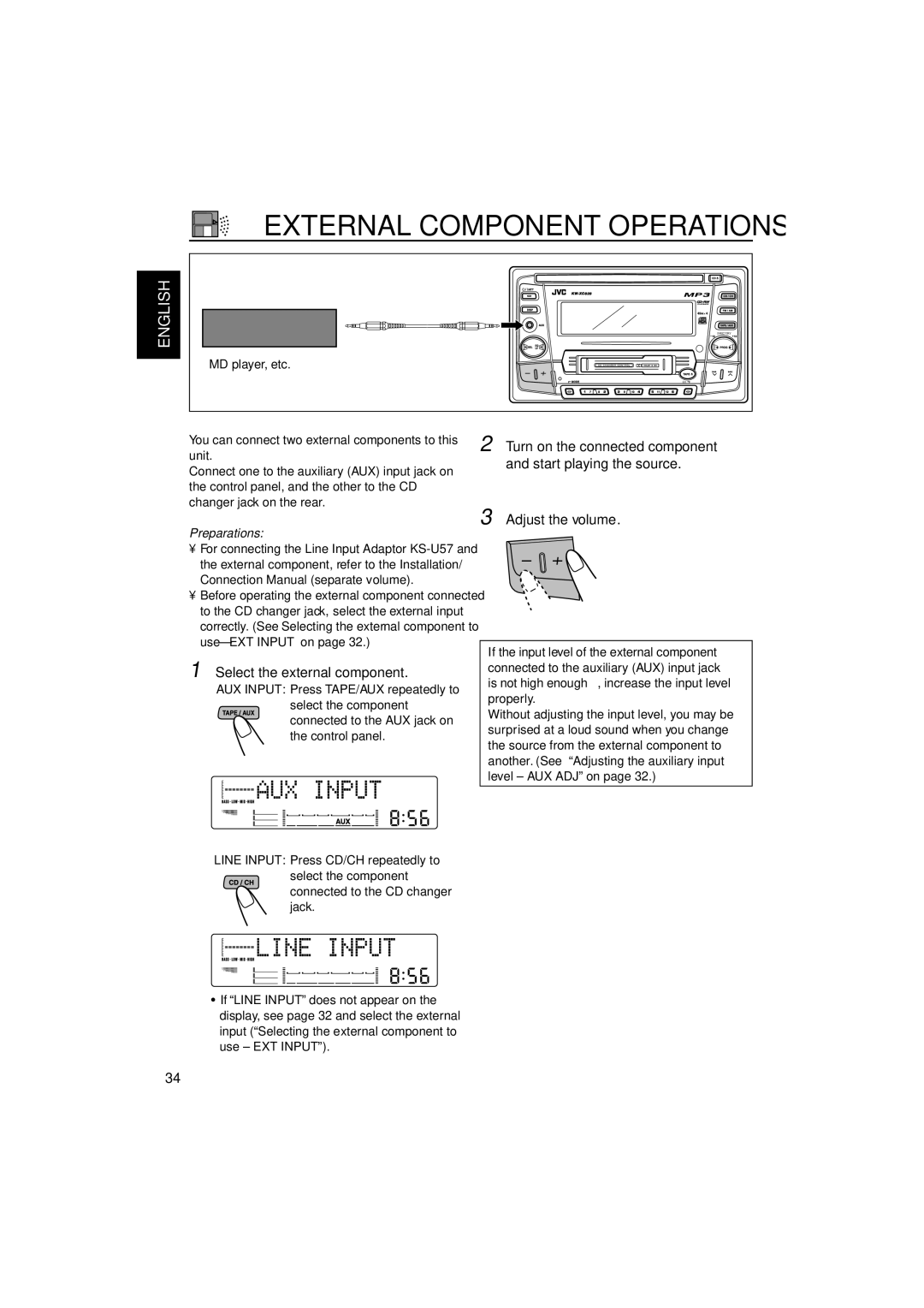 JVC KW-XC828 manual Select the external component, MD player, etc 