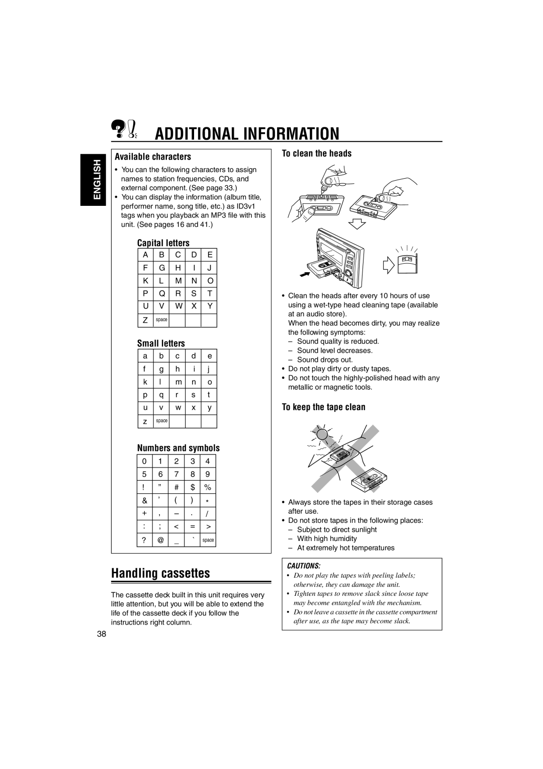 JVC KW-XC828 manual Additional Information, Handling cassettes 