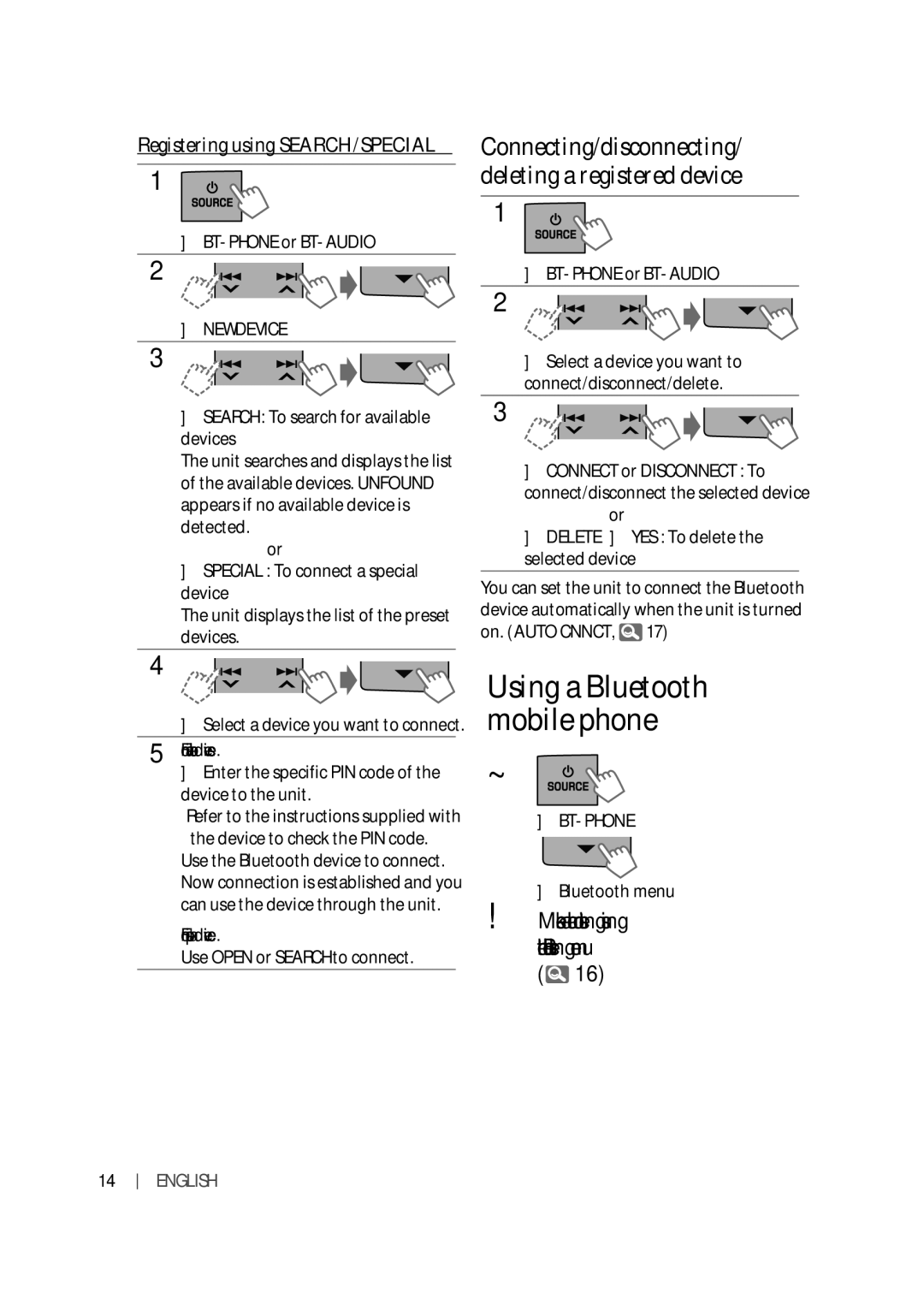 JVC KW-XR616, KW-XR614 manual NEW Device, For available devices, For special device, Bt-Phone 