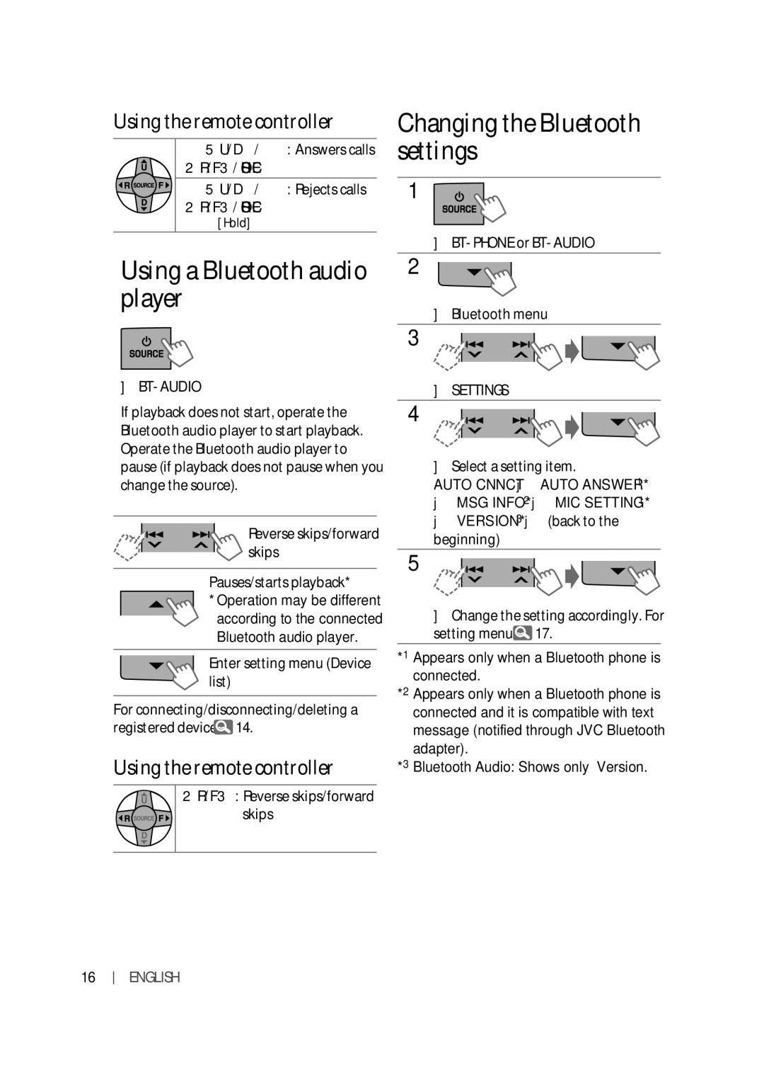 JVC KW-XR616, KW-XR614 manual Bt-Audio, Settings 