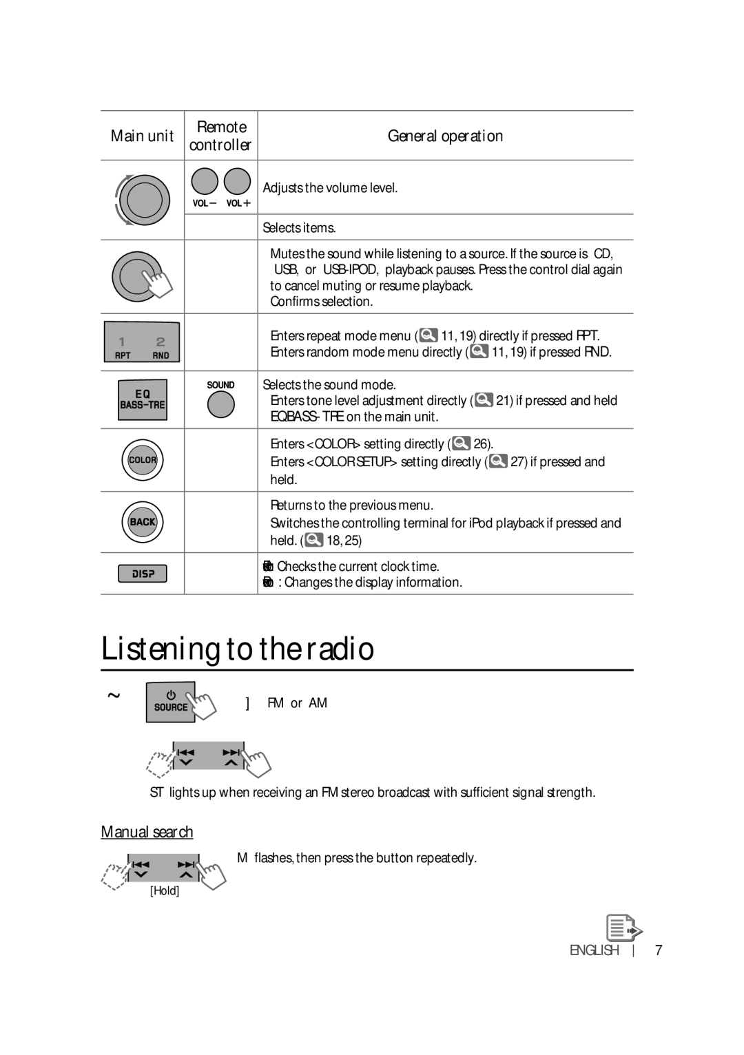 JVC KW-XR614, KW-XR616 manual Listening to the radio, General operation, Manual search 