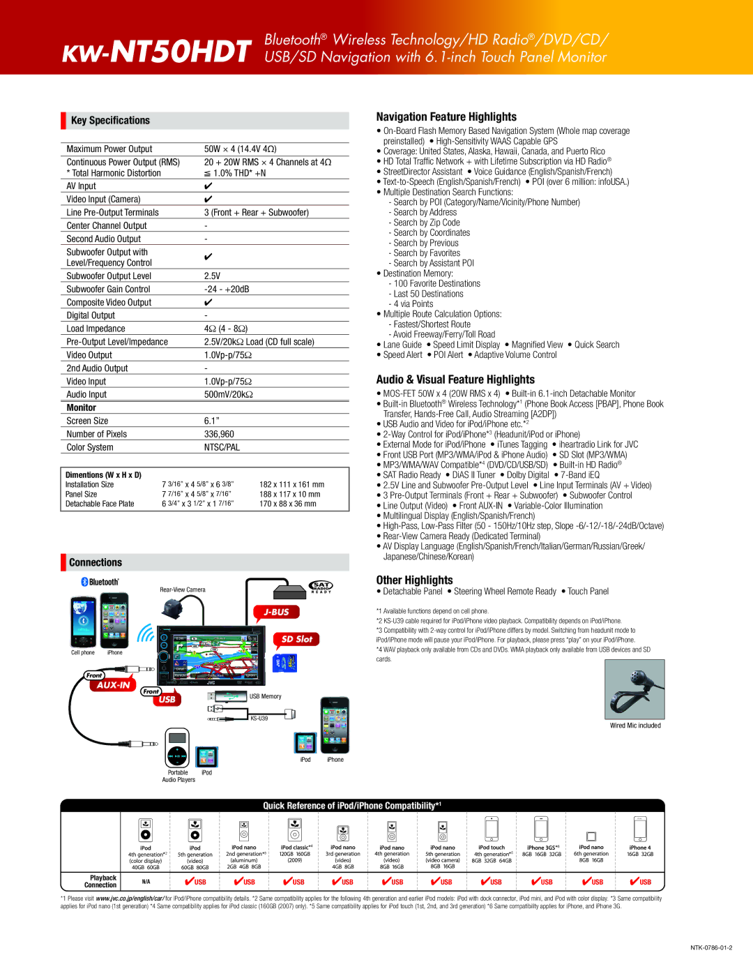 JVC KWNT50HDT manual Navigation Feature Highlights, Audio & Visual Feature Highlights, Other Highlights 