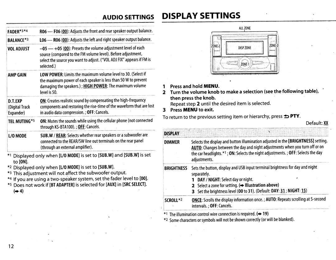 JVC KWR710 instruction manual Displayed only when L/0 Mode is setto SUB.W, To on 