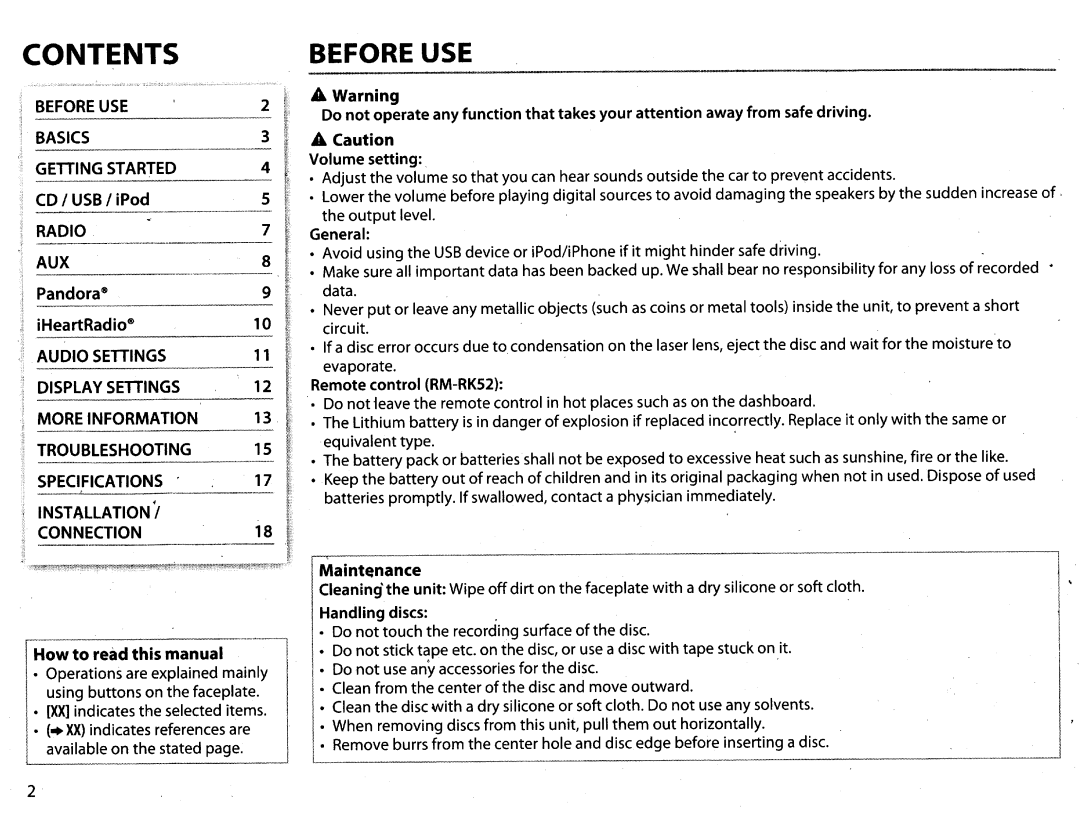 JVC KWR710 instruction manual Contents 