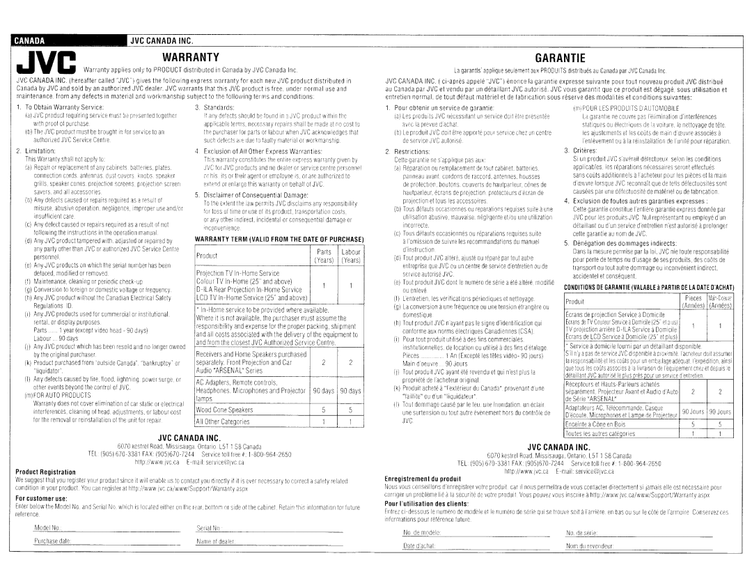 JVC KWR710 instruction manual Warranty 