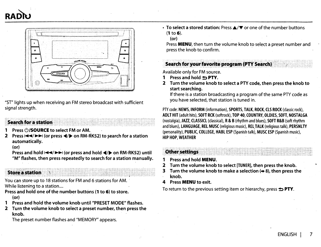 JVC KWR710 instruction manual English I, HIP HOP, Weather 