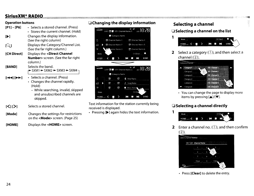 JVC KWV20BT instruction manual Changing Display information, Selecting a channel on the list, Selecting a channel directly 