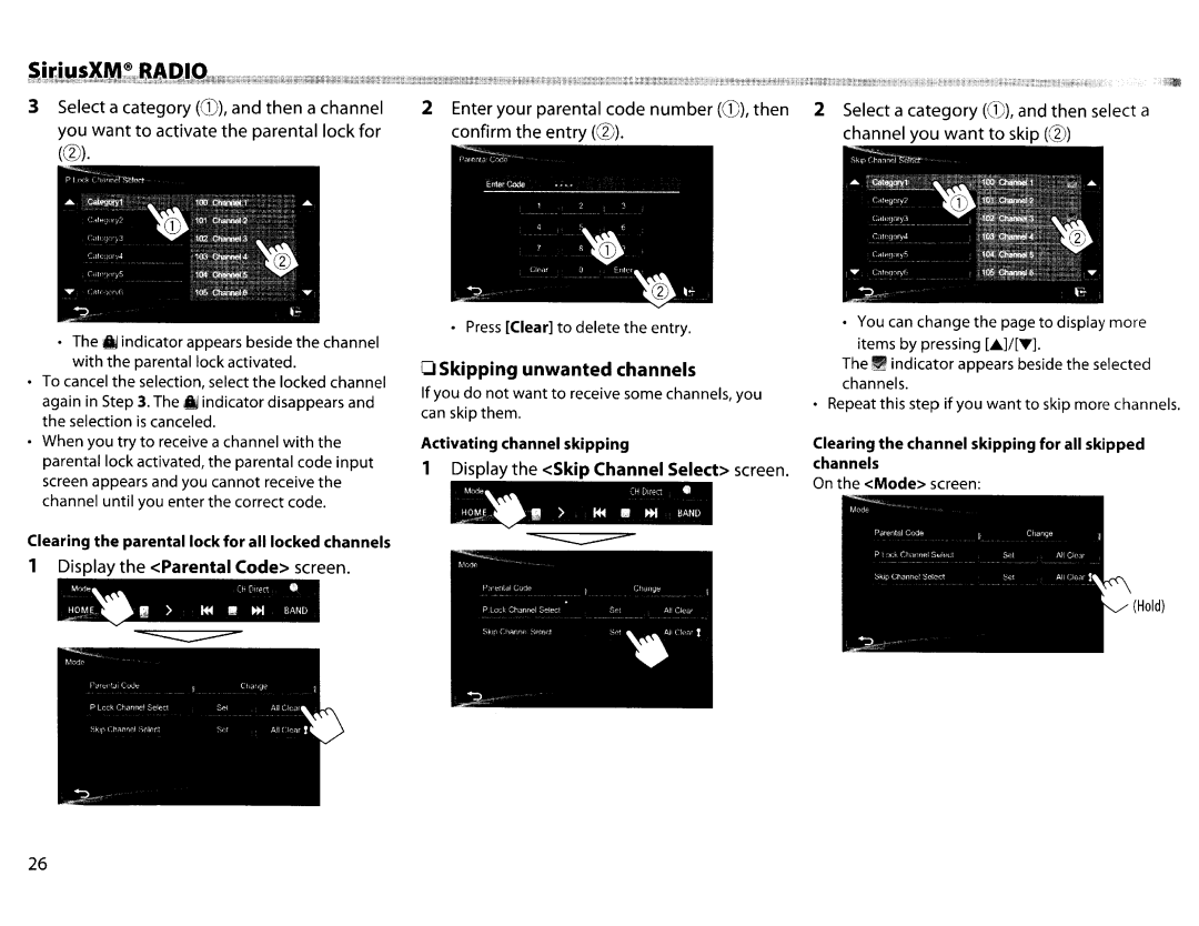 JVC KWV20BT Skipping unwanted channels, Display the Skip Channel Select screen, Activating channel skipping 