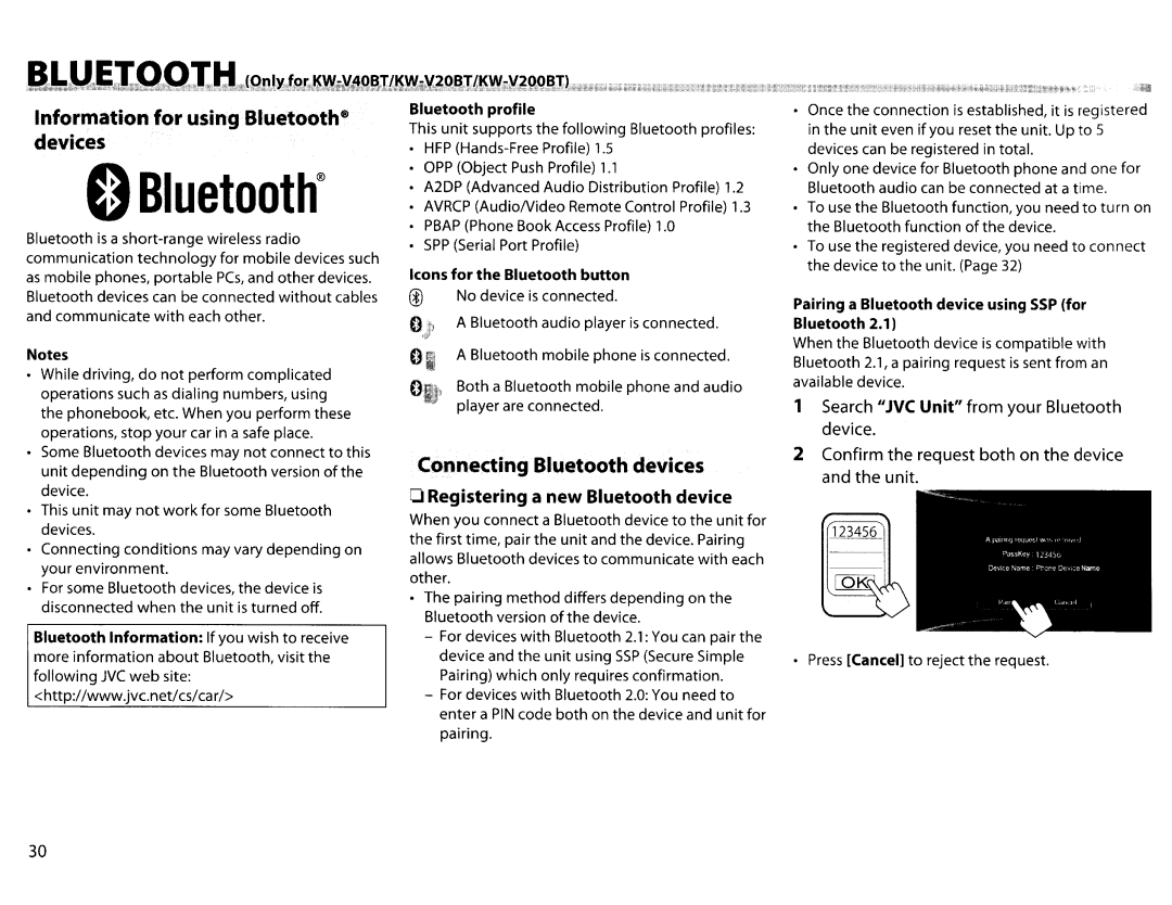 JVC KWV20BT instruction manual Registering a new Bluetooth device, Search, Unit from your Bluetooth 