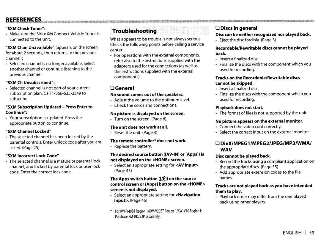 JVC KWV20BT instruction manual OGeneral, Discs in general, DivX/MPEG1/MPEG2/JPEG/MP3/WMA 