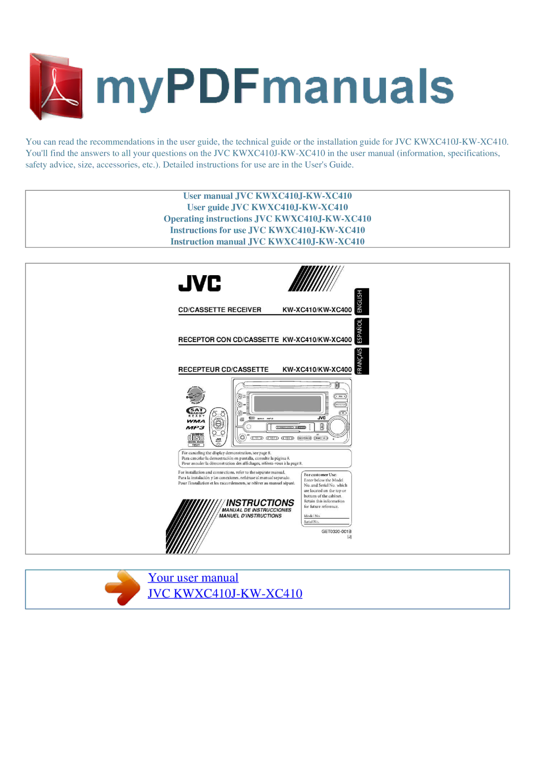 JVC user manual JVC KWXC410J-KW-XC410 