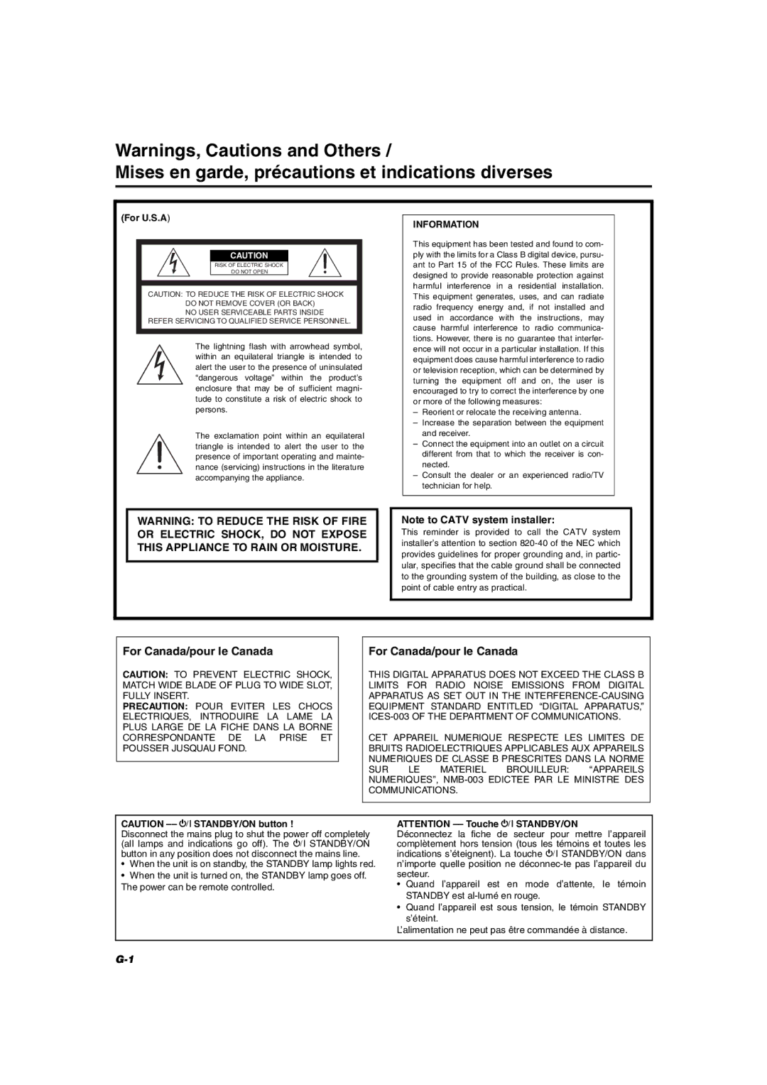 JVC KX-KC15, MX-KC2 manual Mises en garde, précautions et indications diverses, For U.S.A 