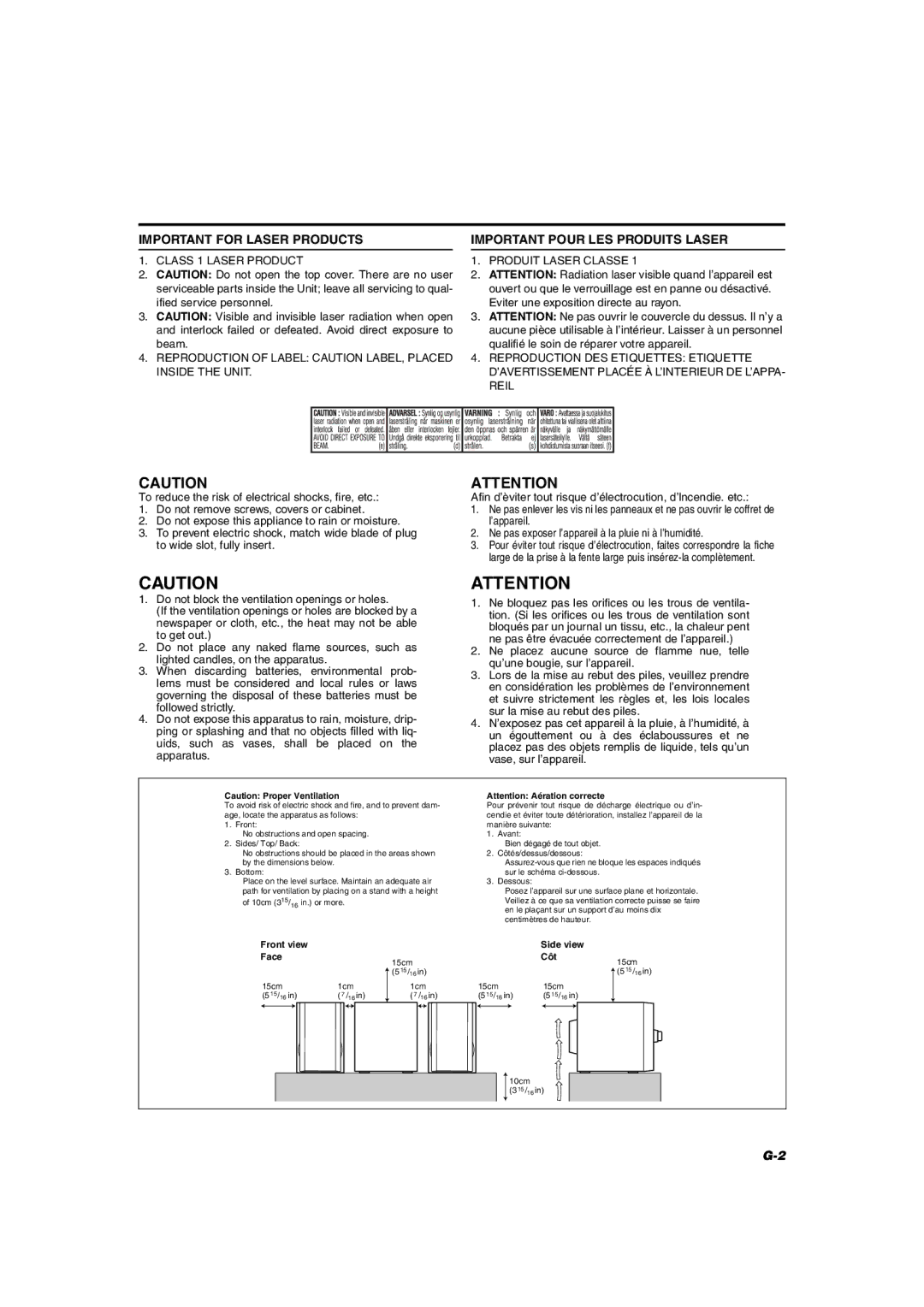 JVC MX-KC2, KX-KC15 manual Class 1 Laser Product Produit Laser Classe, ’AVERTISSEMENT Placée À L’INTERIEUR DE L’APPA 