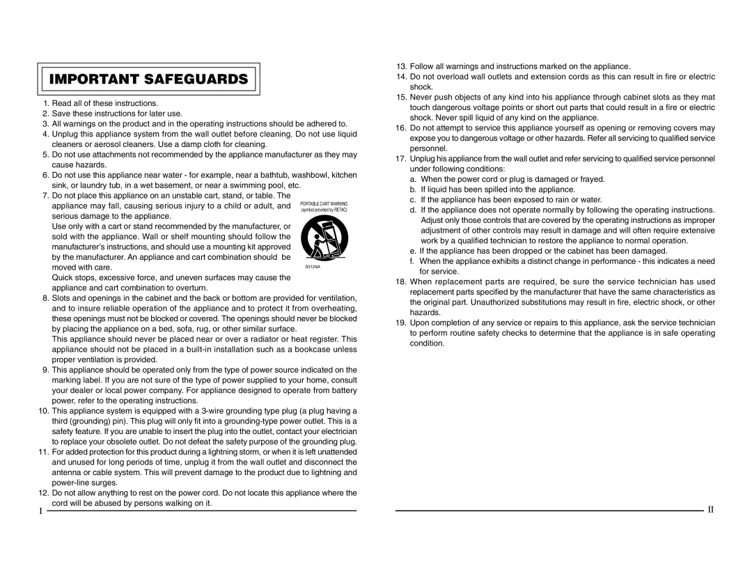 JVC KY-F1030 manual Important Safeguards, Serious damage to the appliance 