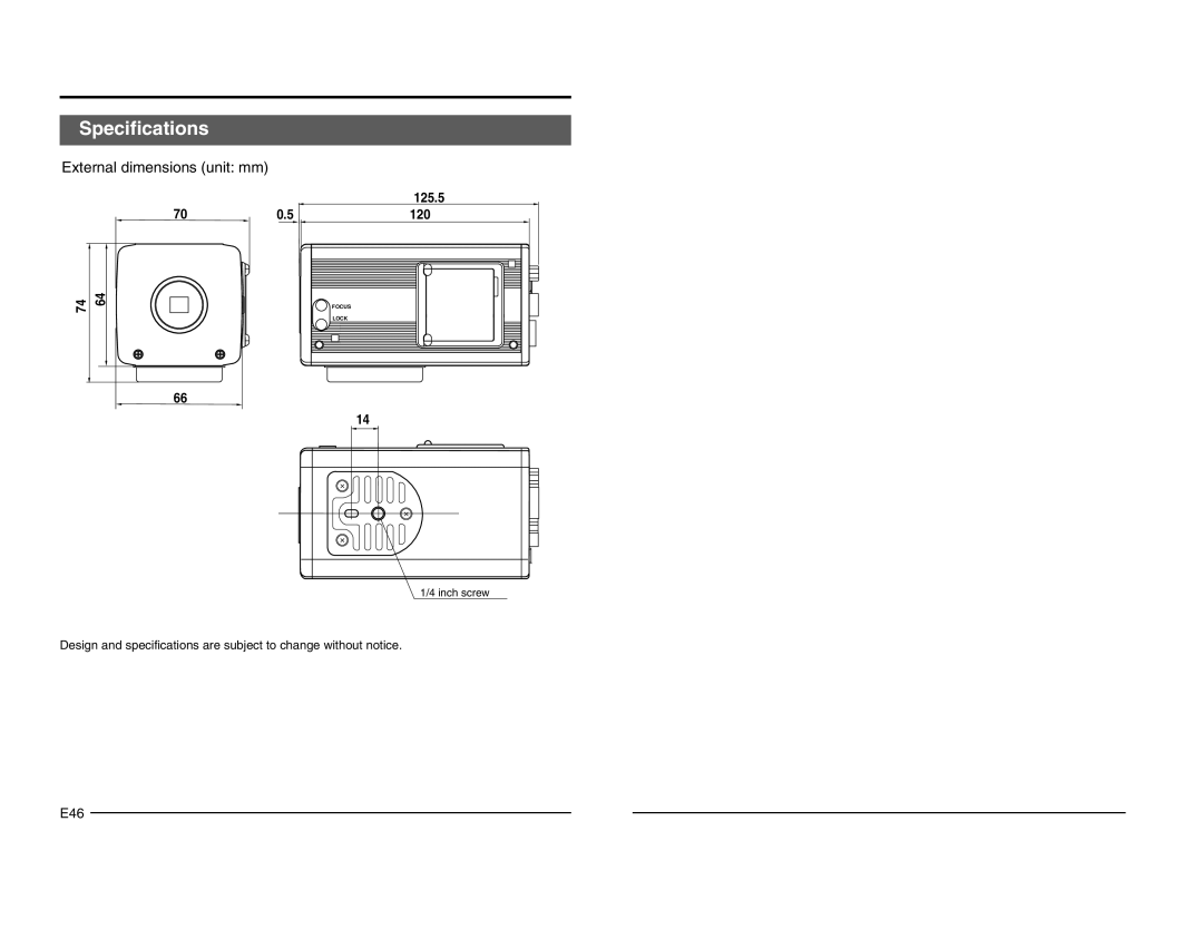 JVC KY-F1030 manual 125.5, 120, Inch screw 