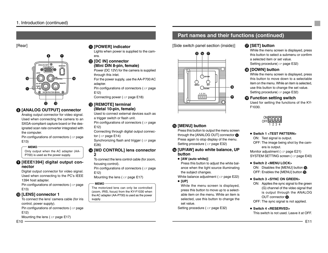 JVC KY-F1030 manual Rear, Side switch panel section inside 