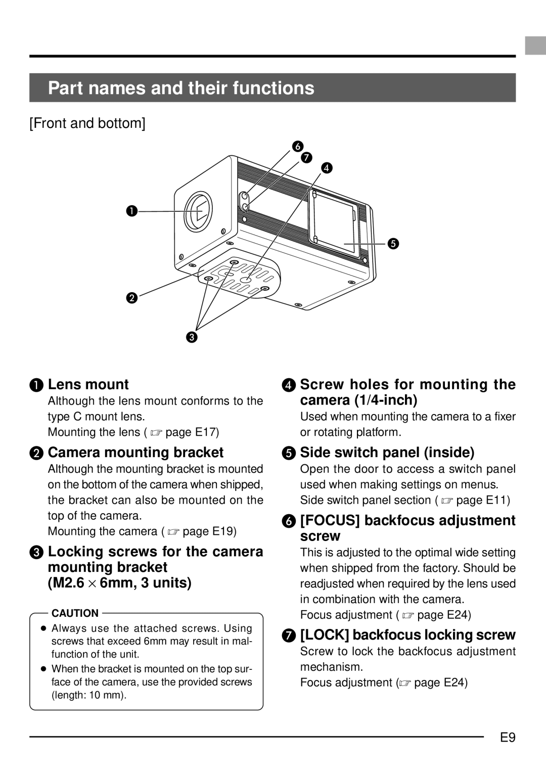 JVC KY-F1030U manual Part names and their functions, Front and bottom 