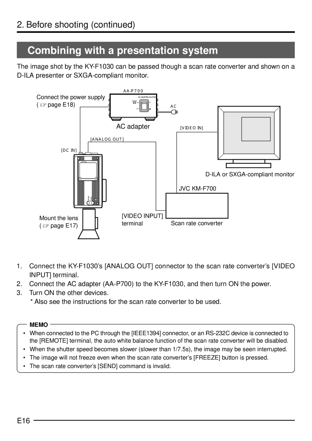 JVC KY-F1030U manual Combining with a presentation system, E16 