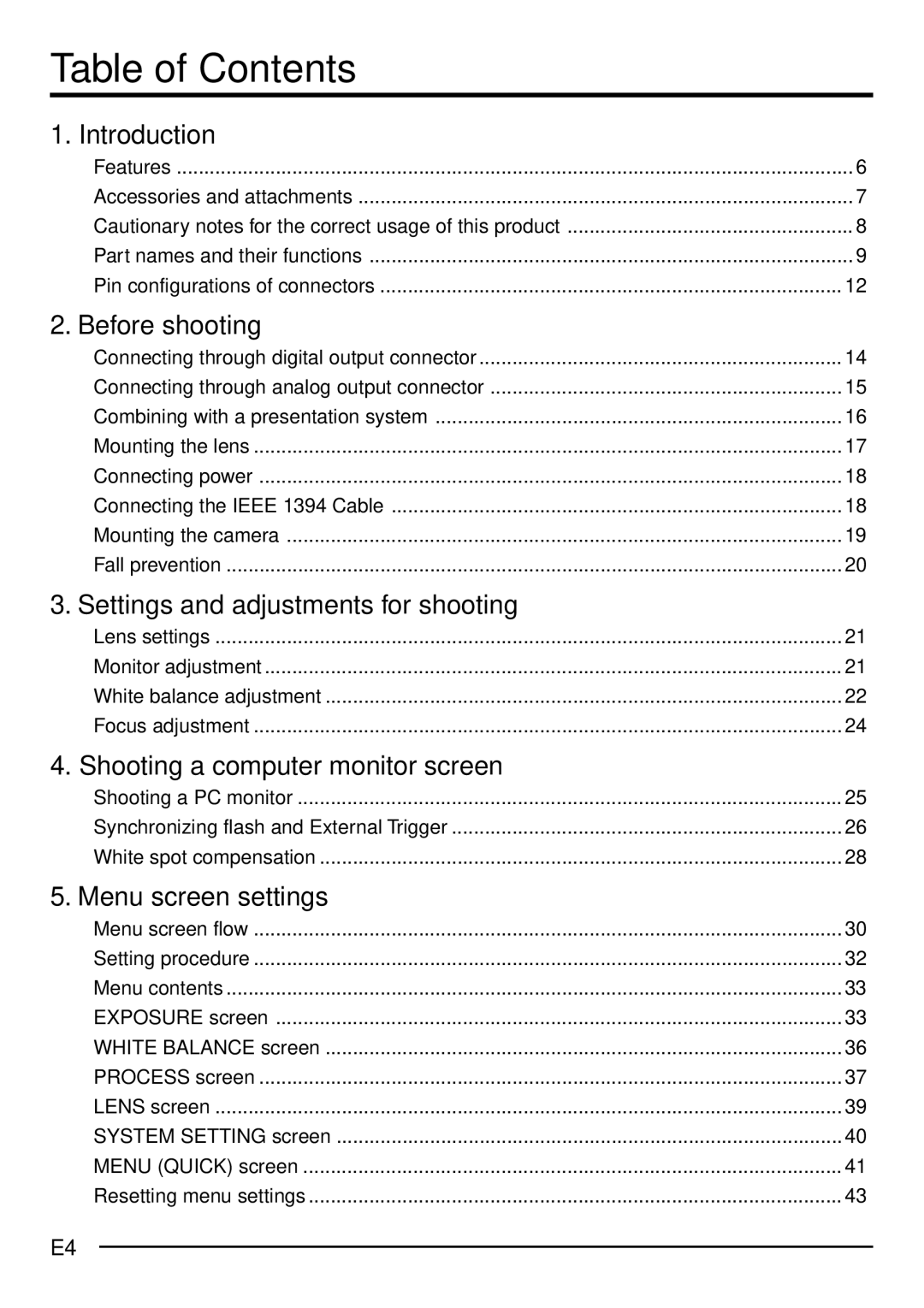 JVC KY-F1030U manual Table of Contents 