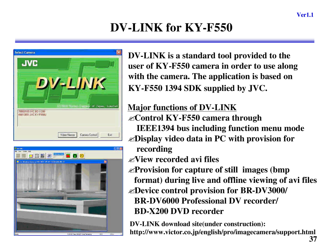 JVC KY-F560 manual DV-LINK for KY-F550 