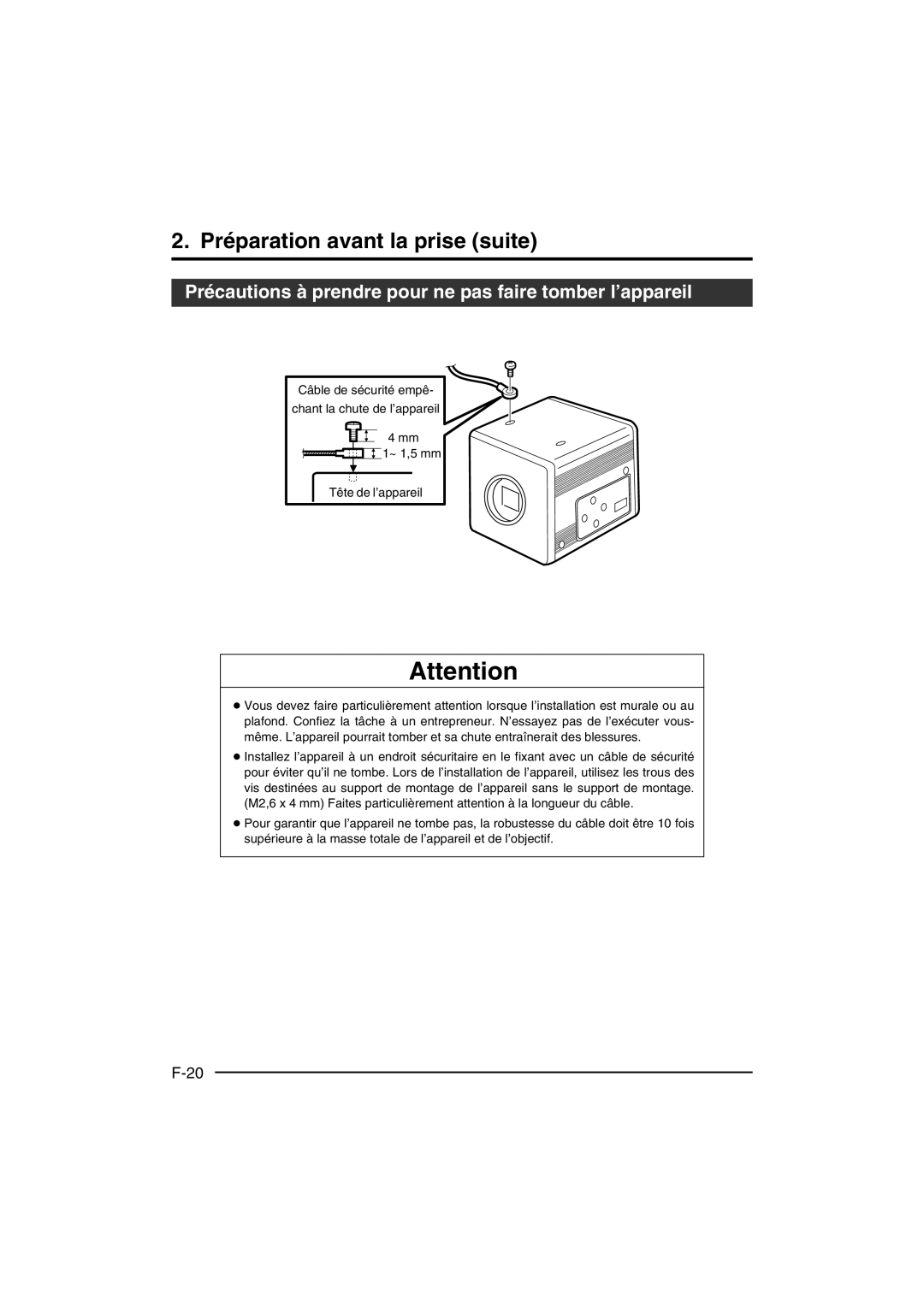 JVC KY-F550 instruction manual Précautions à prendre pour ne pas faire tomber l’appareil 