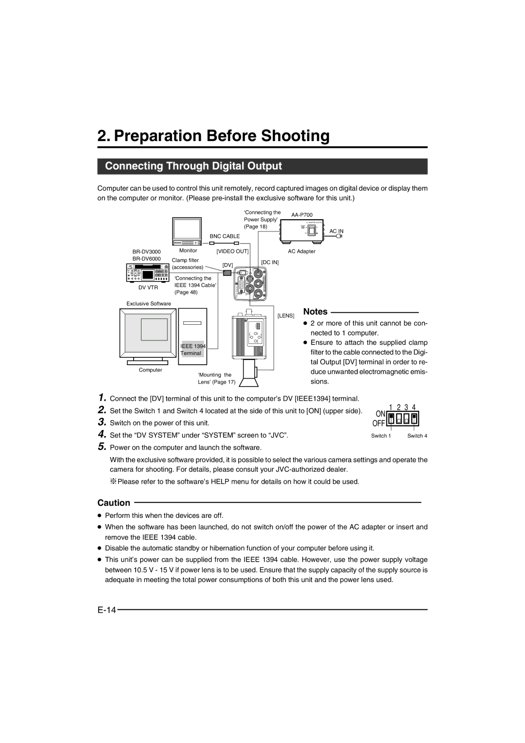 JVC KY-F550 instruction manual Preparation Before Shooting, Connecting Through Digital Output 