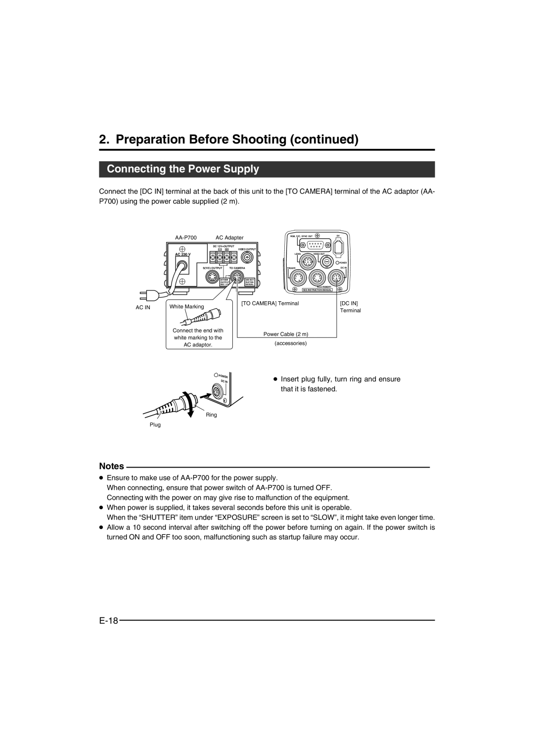 JVC KY-F550 instruction manual Connecting the Power Supply, AA-P700 AC Adapter 