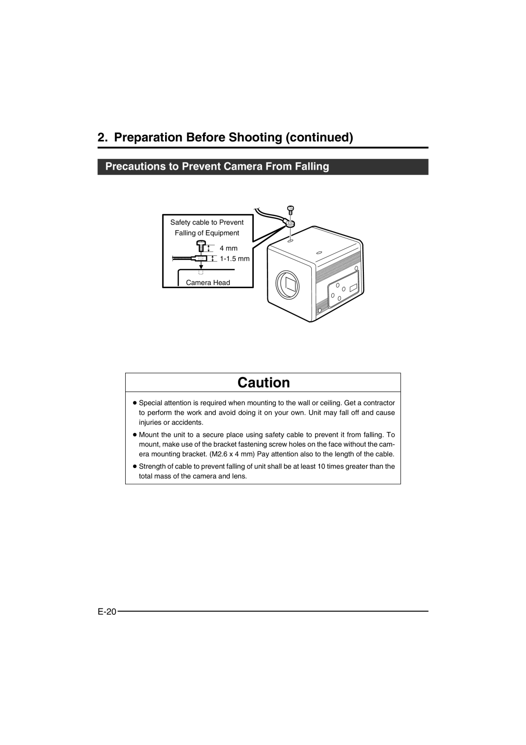 JVC KY-F550 instruction manual Precautions to Prevent Camera From Falling 