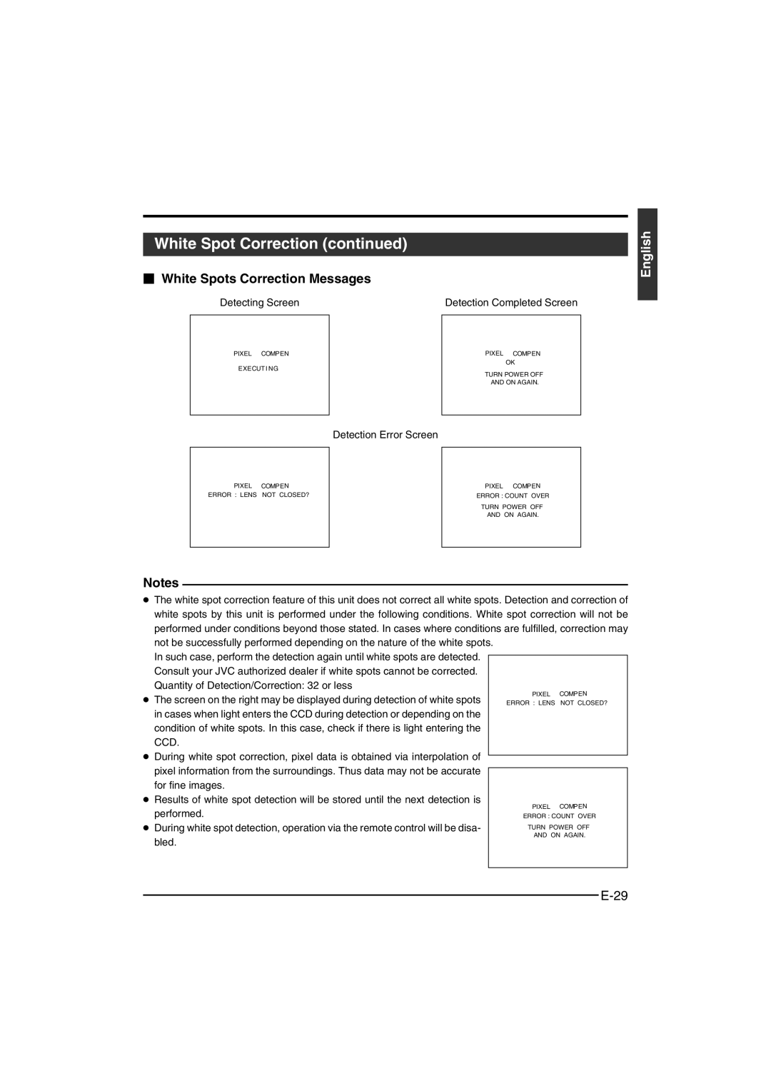 JVC KY-F550 instruction manual  White Spots Correction Messages, Ccd 