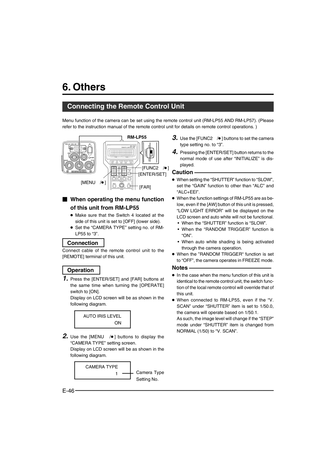 JVC KY-F550 instruction manual Others, Connecting the Remote Control Unit, Connection, RM-LP55 