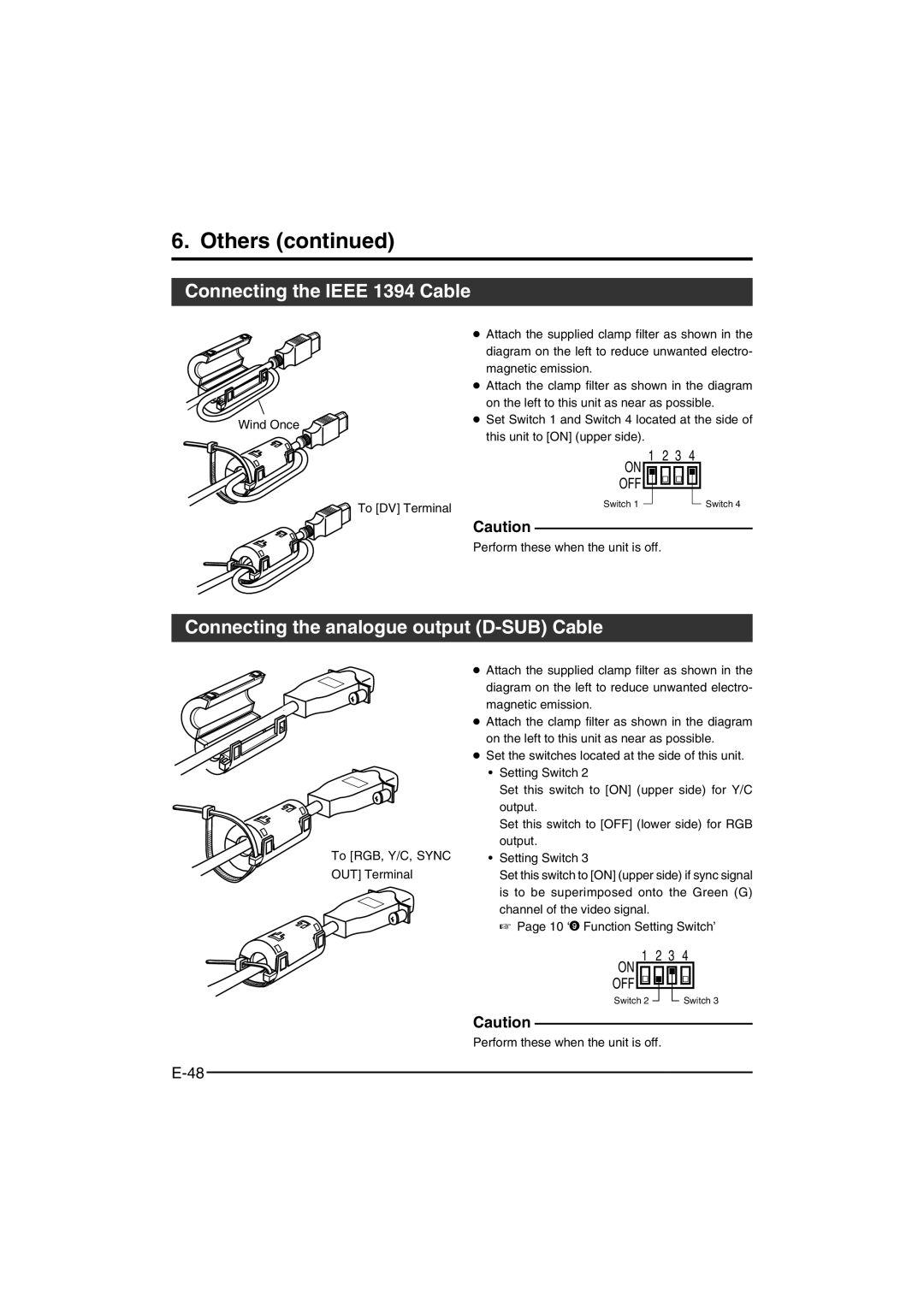 JVC KY-F550 instruction manual Others, Connecting the Ieee 1394 Cable, Connecting the analogue output D-SUB Cable 