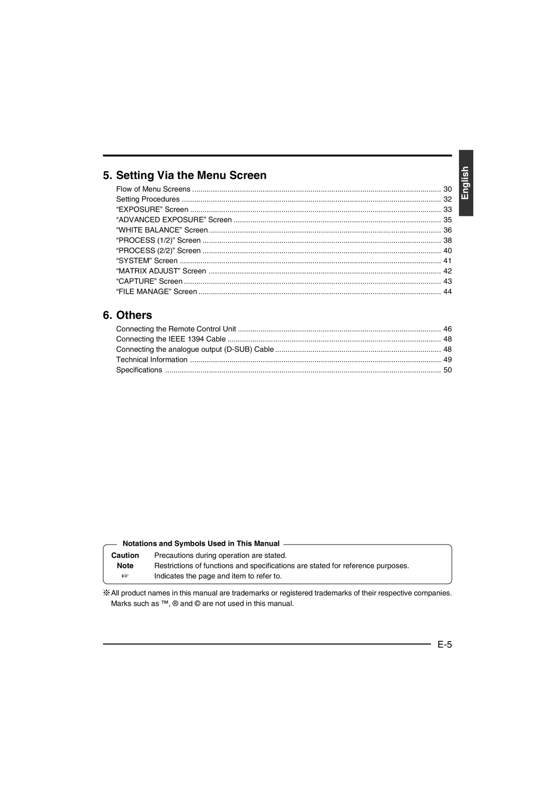 JVC KY-F550 Exposure Screen Advanced Exposure Screen, Matrix Adjust Screen, Notations and Symbols Used in This Manual 