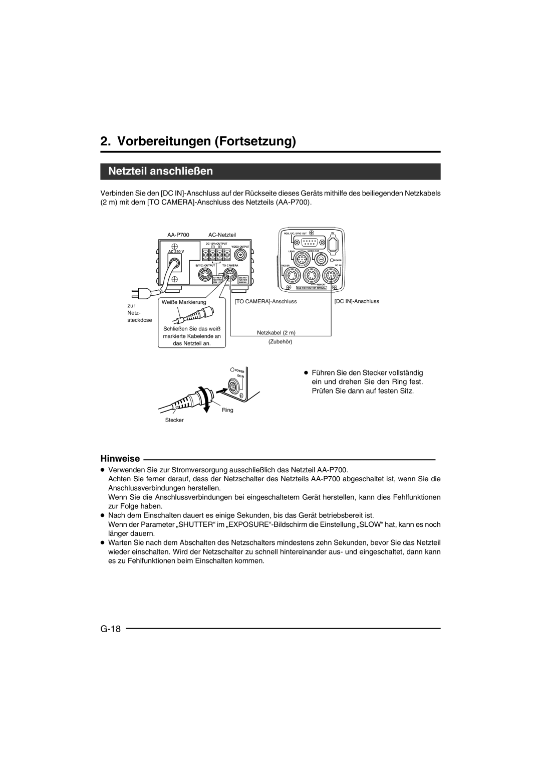 JVC KY-F550 instruction manual Netzteil anschließen, AA-P700 AC-Netzteil 